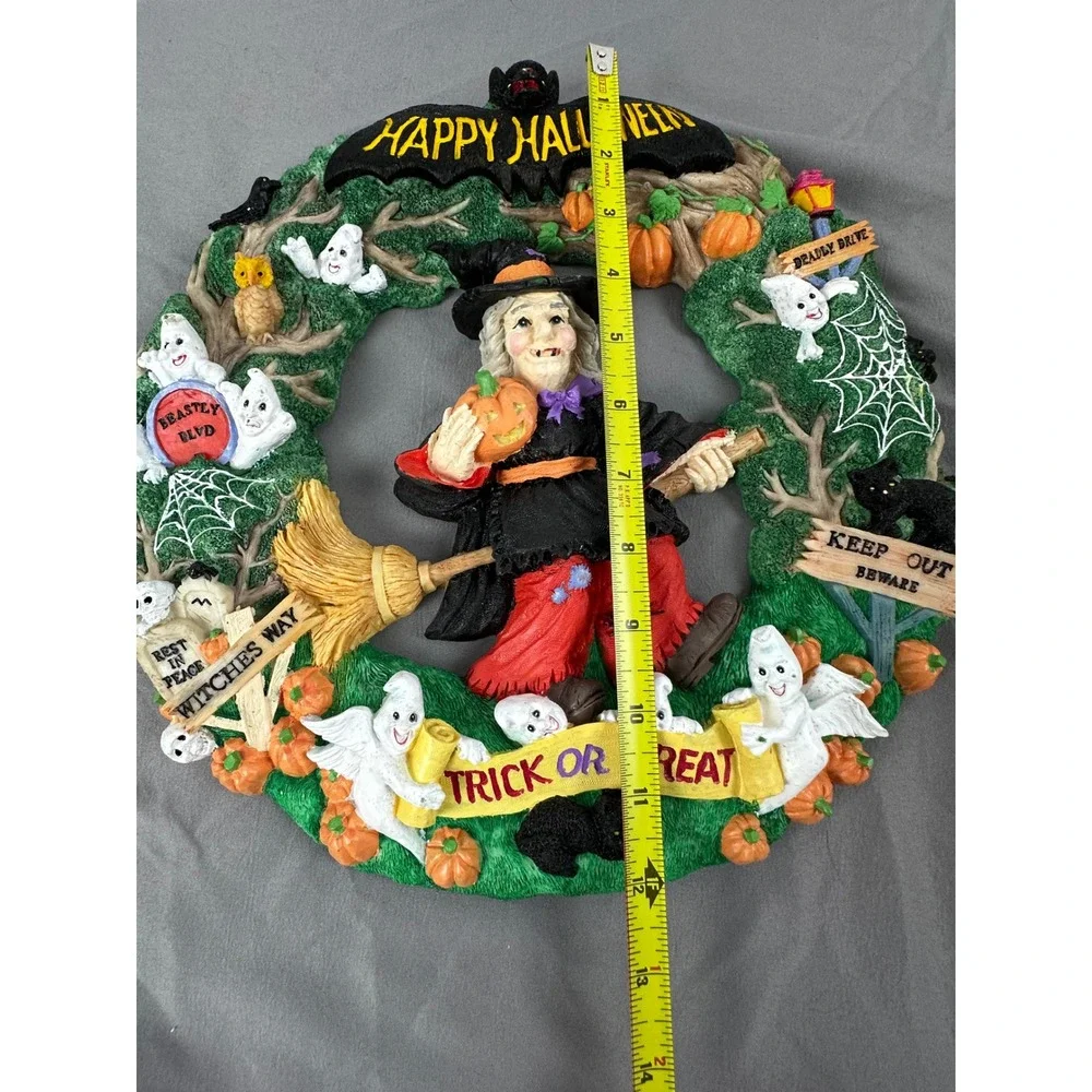Jaimy Halloween Wreath Resin Witch Ghosts Pumpkins‎ Black Cats Owl Bat 12.5